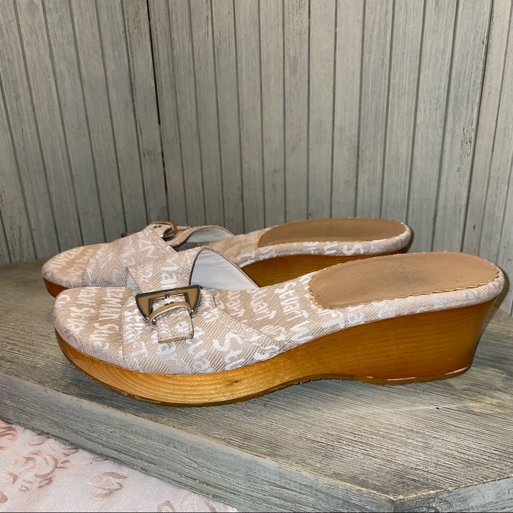 Stuart Weitzman Open Toe Top Buckle Closure Wedge… - image 1